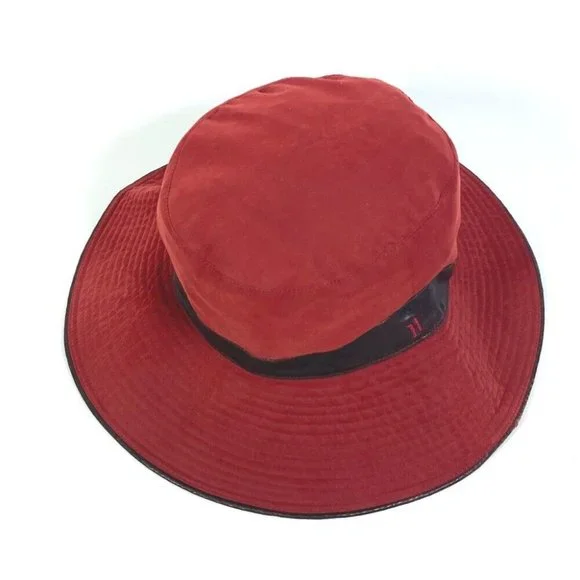 HERMES Bucket hat H embroidery logo wide brim hat polyester / Nylon Red/Brown Vintage Hermes Orange Bucket Hat “H” Size 56 - Etsy main image 2
